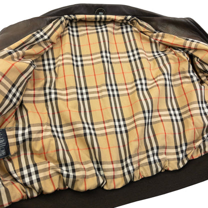 Vintage 2000s Burberry Nova Check Lined Leather Jacket Size XL | XL, Brown