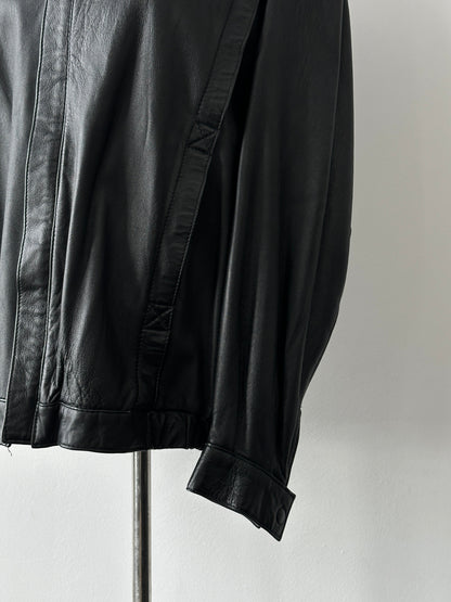British Vintage 1990s Concealed Placket Leather Bomber Jacket - L