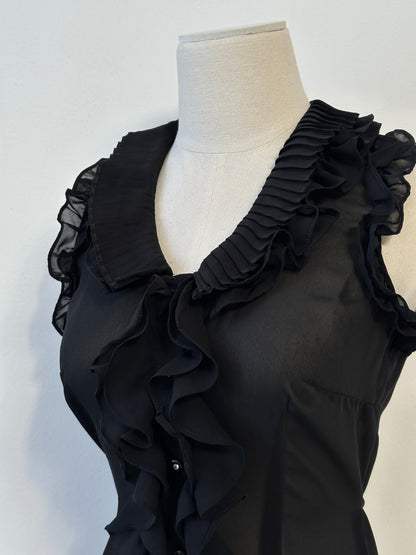 Vintage 2000s Sheer Ruffle Tit Belt Sleeveless Shirt - XS