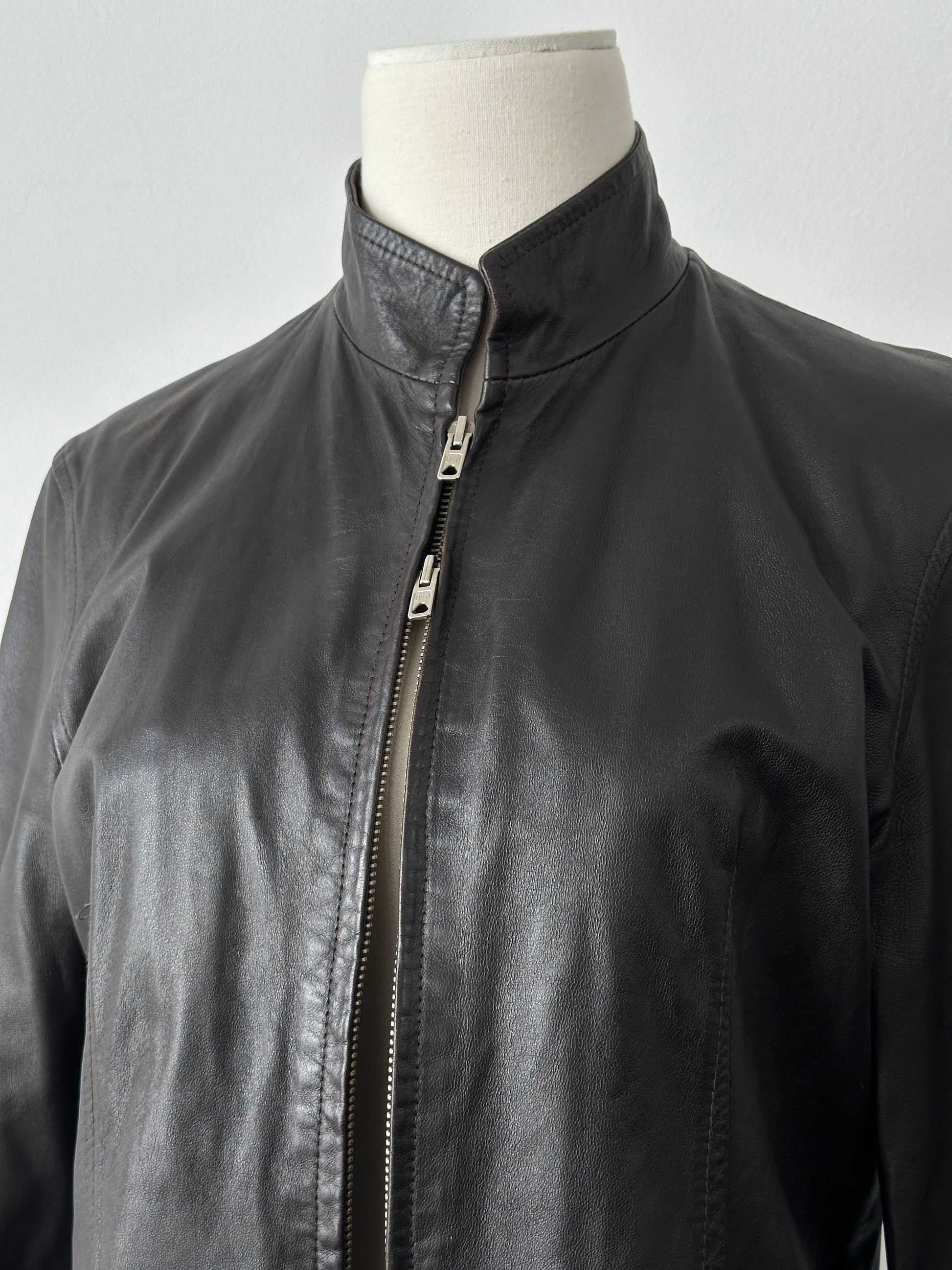 Vintage 1990s Double Zip Leather Jacket - S-M