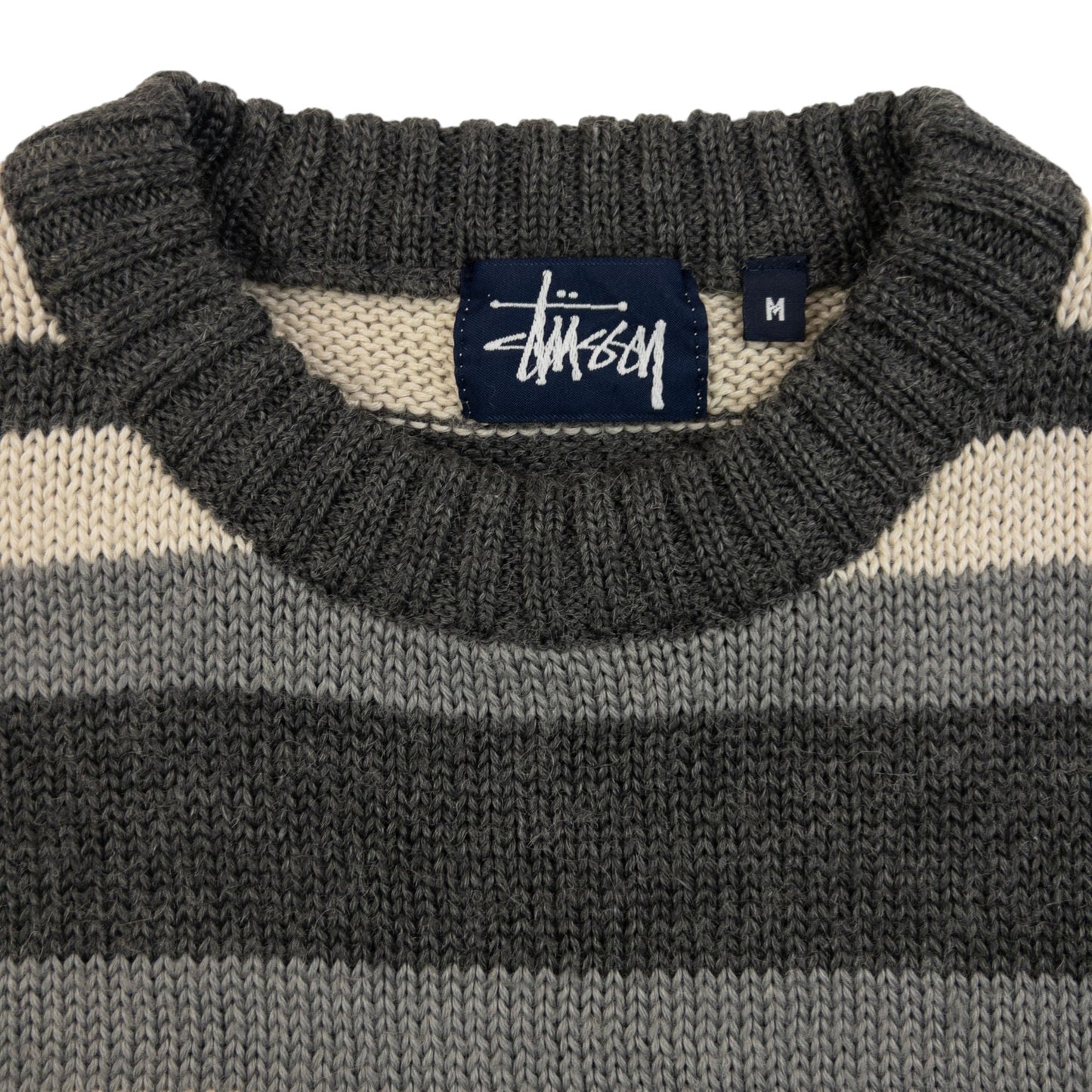 Vintage 2000s Stussy Striped Wool Knit Jumper Size M | Medium, Grey