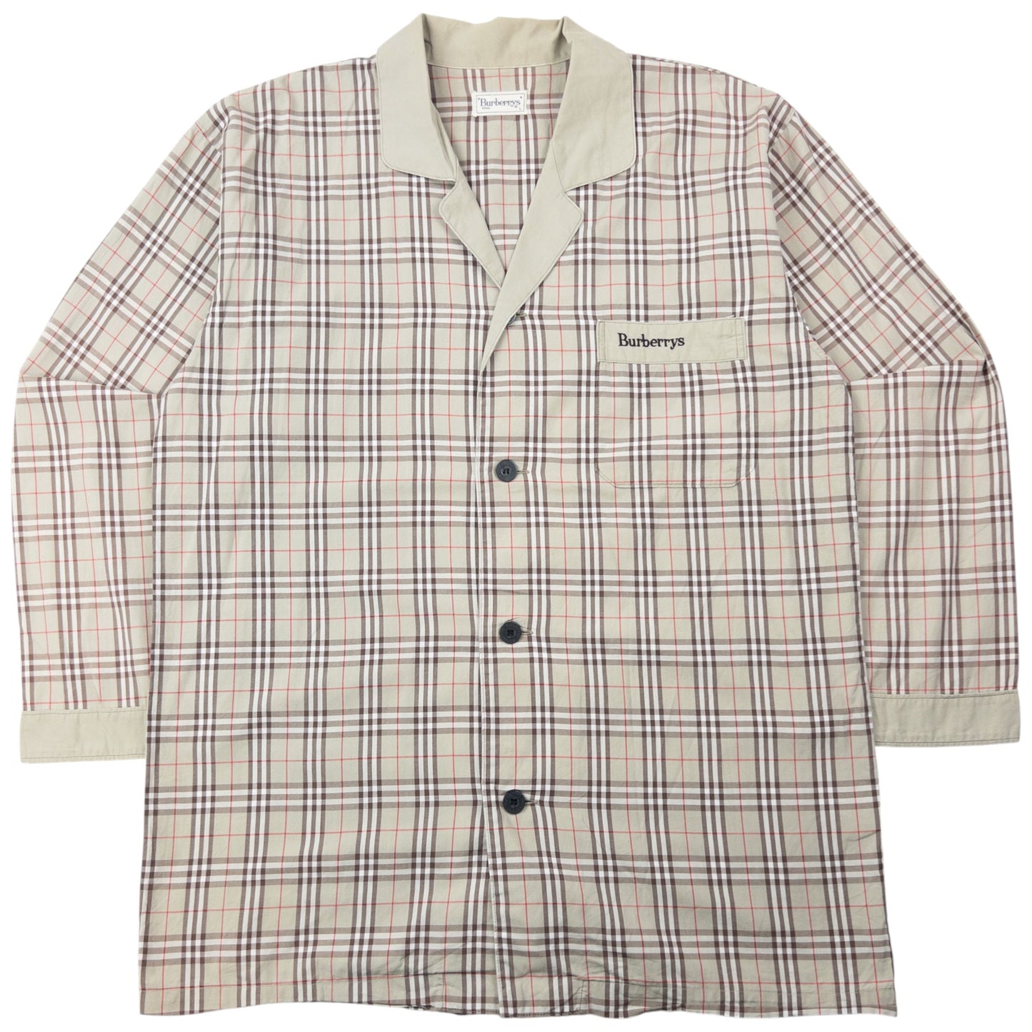 Vintage 90s Burberry Nova Check Long Sleeve Button Up Pyjama Shirt Size M | Medium, Red
