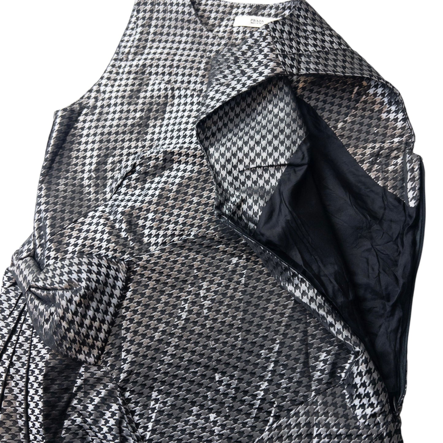 Vintage Prada Houndstooth Ruched Bow Dress Womens Size M