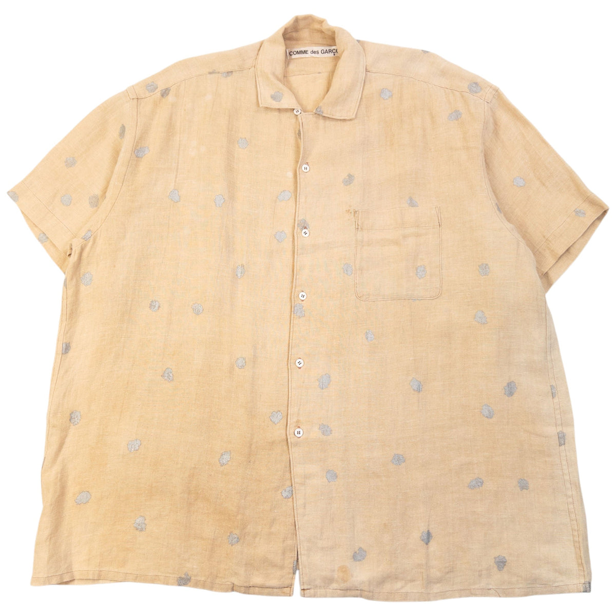 Vintage 90s Comme Des Garçons Polka Dot Button Up Linen Shirt Size XXL | XXL, Beige