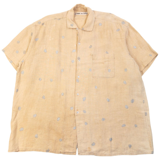 Vintage 90s Comme Des Garçons Polka Dot Button Up Linen Shirt Size XXL | XXL, Beige