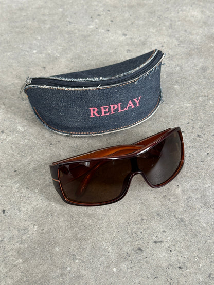 Replay 2000s Oversized Shield Logo Sunglasses