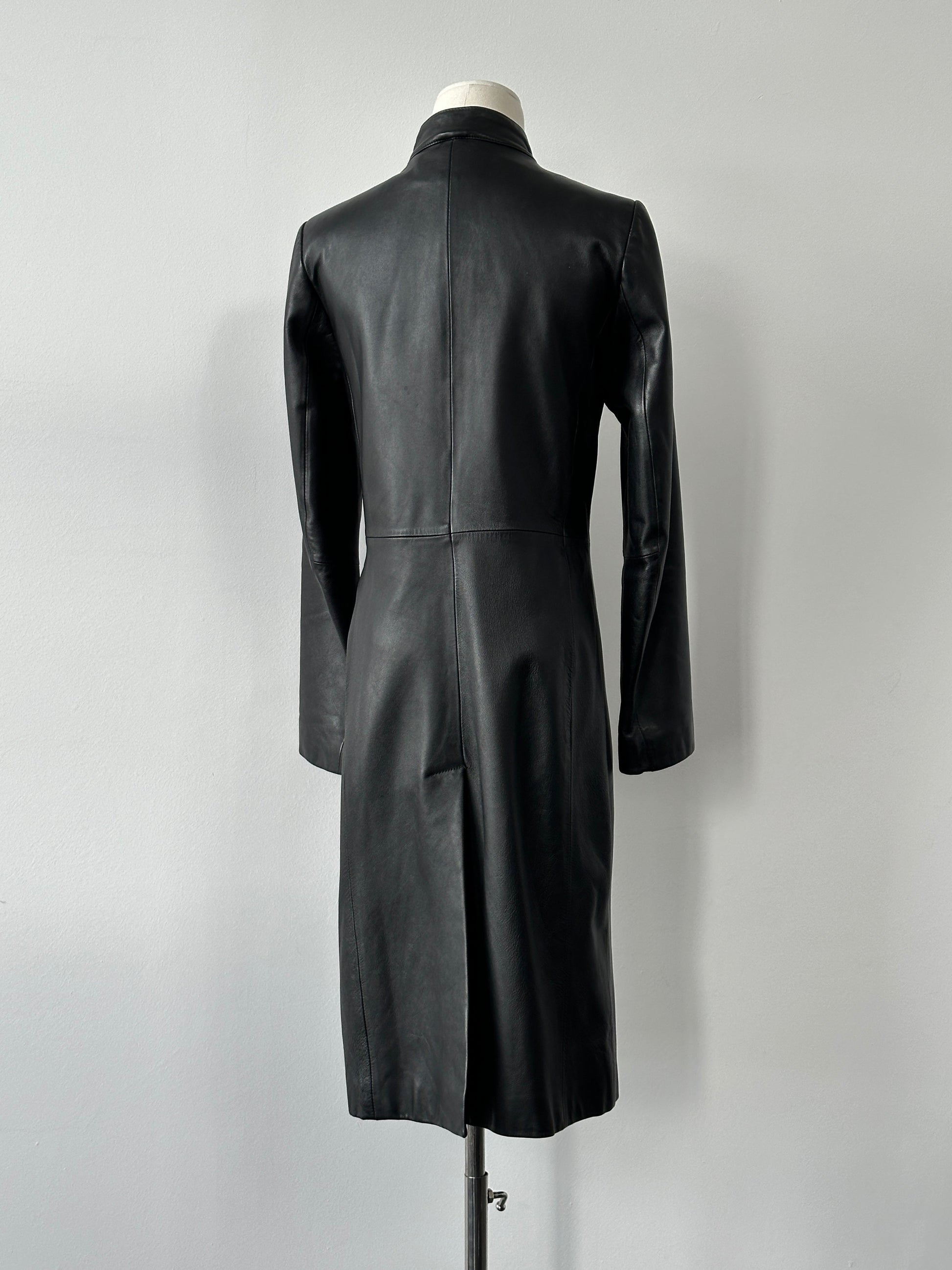 Vintage 1990s Leather High Neck Trench Coat - S