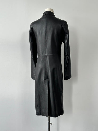 Vintage 1990s Leather High Neck Trench Coat - S