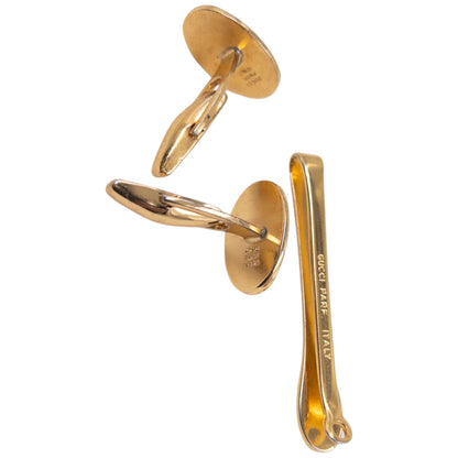 Vintage 90s Gucci Embossed Cufflinks & Tie Clip Set | O/S, Gold