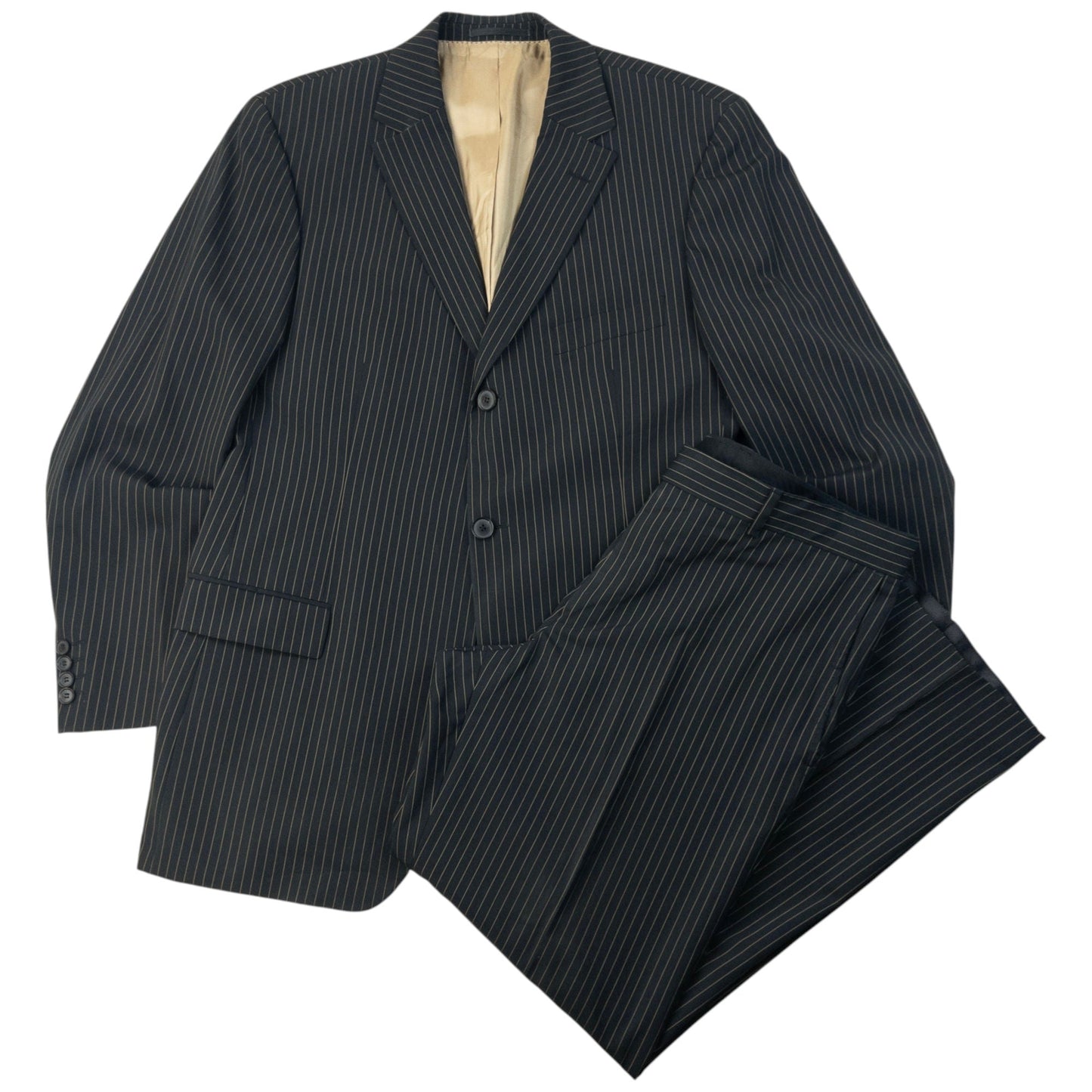 Vintage 2000s Hugo Boss Rossellini Movie Pinstripe Jacket & Trousers Suit Set Size XL | XL, Brown