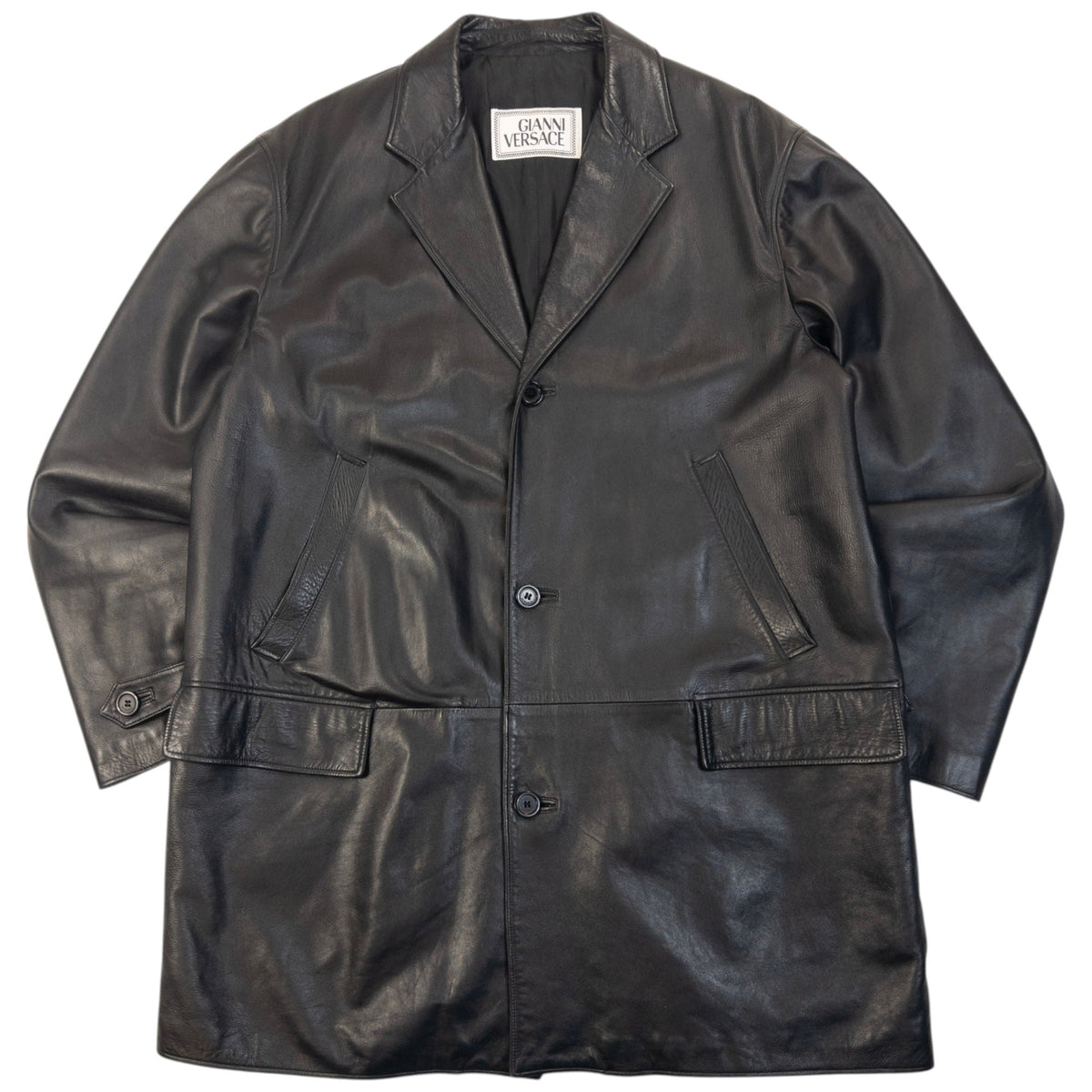 Vintage 90s Gianni Versace Button Up Leather Jacket Size XL | XL, Black