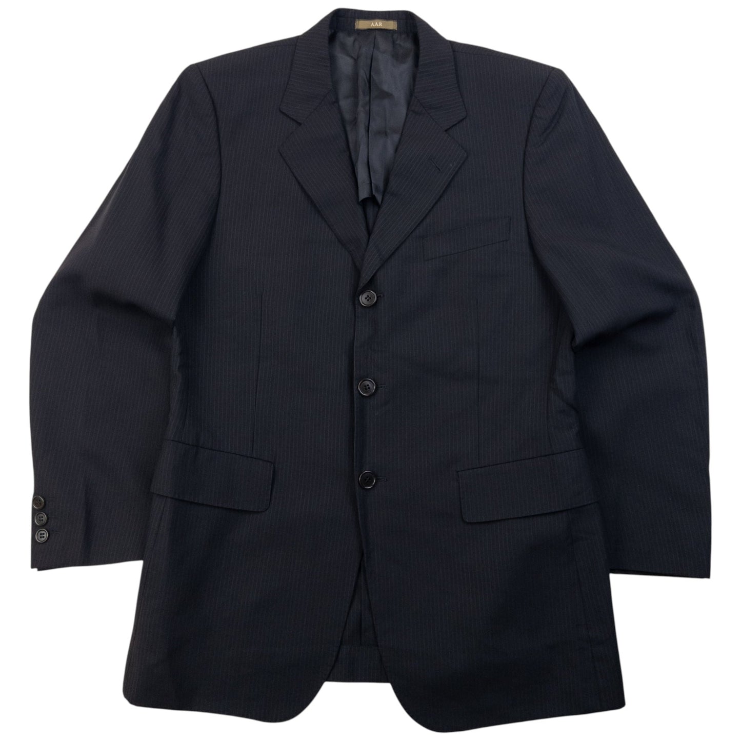 Vintage 90s Yohji Yamamoto A.A.R Pinstripe Jacket & Trousers Suit Set Size S | Small, Black
