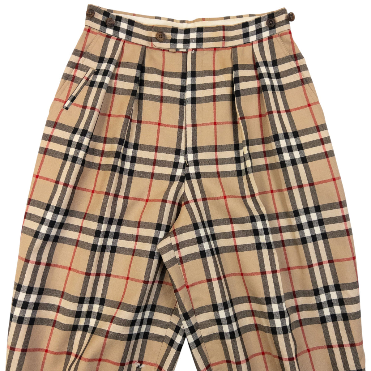 Vintage 80s Burberry Nova Check Pleated Trousers Size W26 | W26, Beige