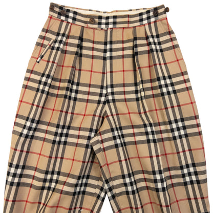 Vintage 80s Burberry Nova Check Pleated Trousers Size W26 | W26, Beige