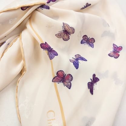 Vintage 2000s Dior Butterfly Print Silk Scarf | O/S, Cream