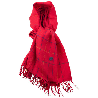 Vintage 2000s Issey Miyake Checkered Wool Tassel Scarf | O/S, Red