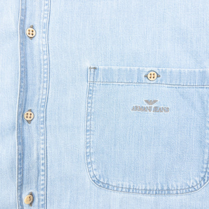 Vintage 90s Armani Jeans Long Sleeve Button Up Denim Shirt Size XL | XL, Blue