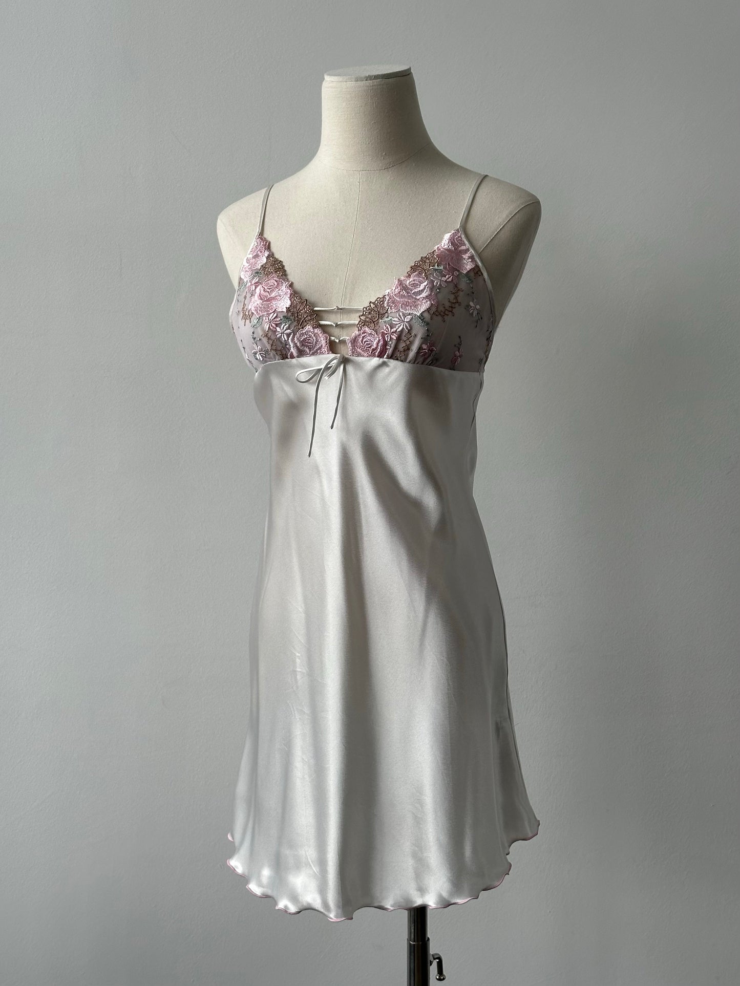 Vintage 2000s Satin Floral Lace Mini Slip Dress - XS