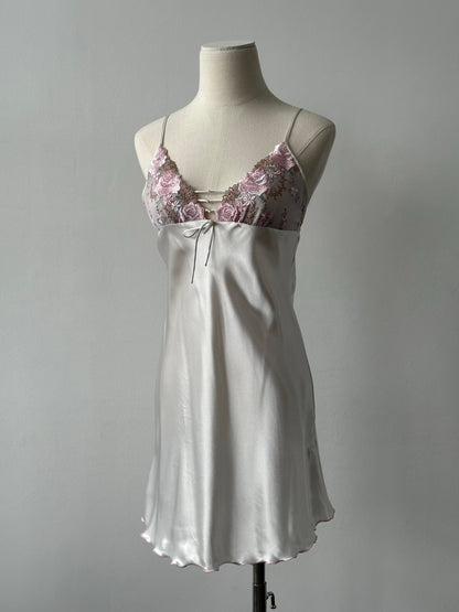 Vintage 2000s Satin Floral Lace Mini Slip Dress - XS