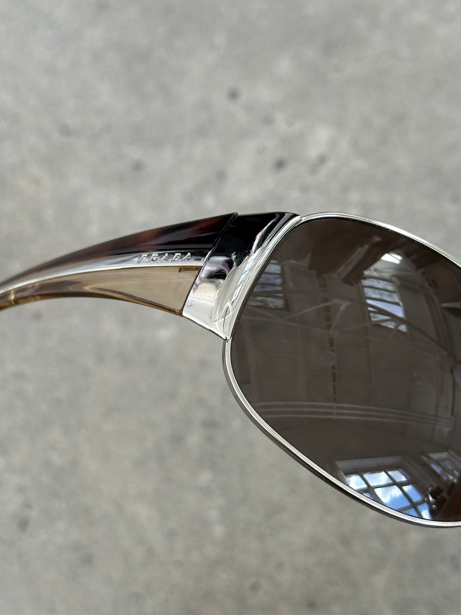 Prada 1990s Aviator Shield Logo Sunglasses