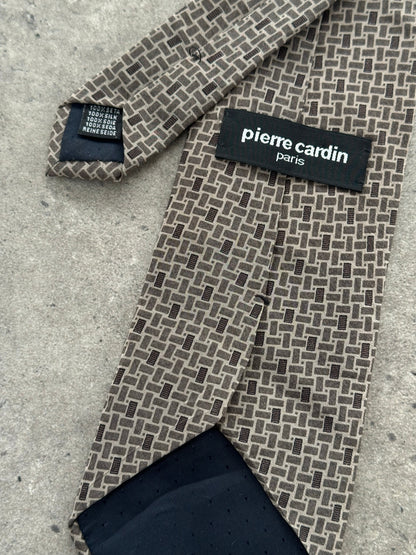 Pierre Cardin 1990s pure silk printed tie with intricate pattern and vibrant colors, showcasing classic vintage design.