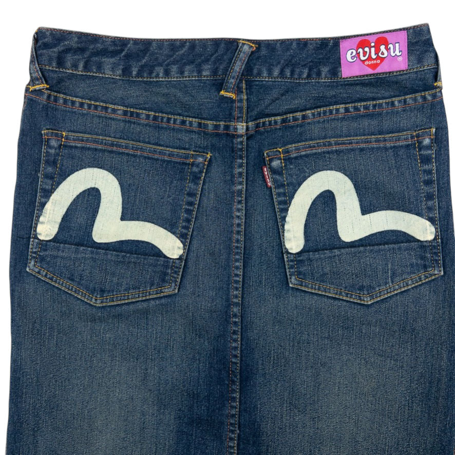Vintage Evisu Donna Double Gull Japanese Denim Skirt Womens Size W30
