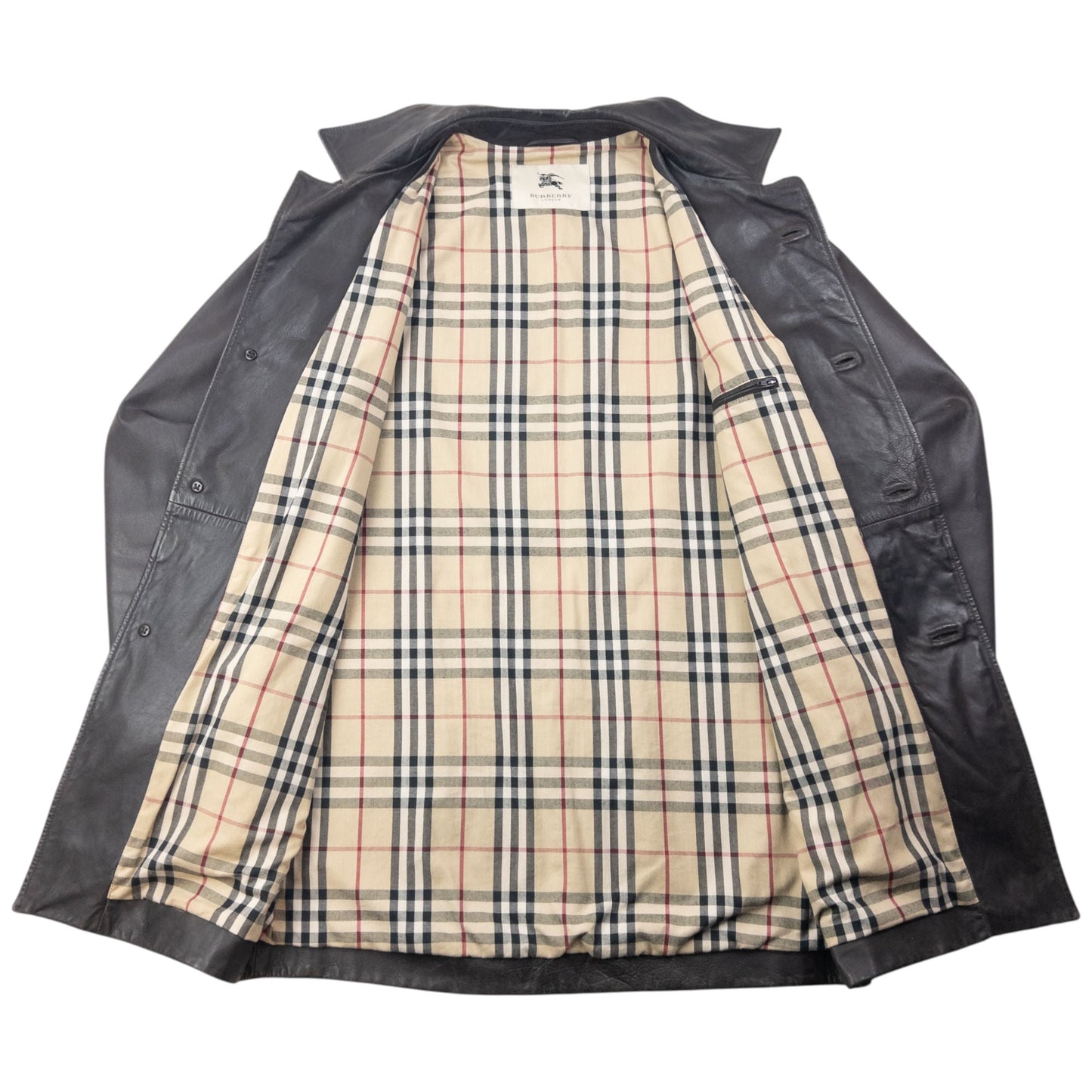 Vintage Burberry Nova Check Lined Leather Jacket Size M | Medium, Brown