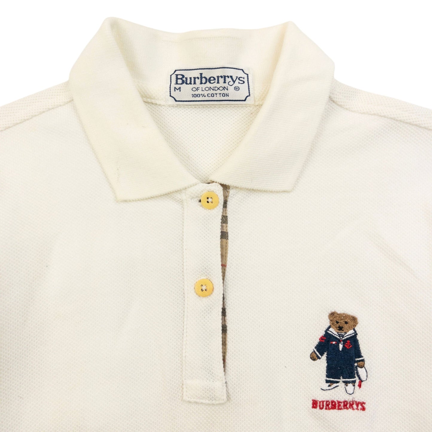 Vintage 90s Burberry Nautical Bear Long Sleeve Polo Shirt Womens Size S | Small, Red