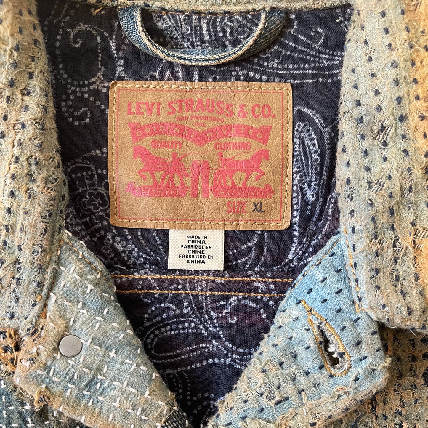 Boro Sashiko Distressed Denim Trucker Jacket - XL