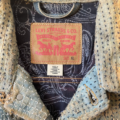 Boro Sashiko Distressed Denim Trucker Jacket - XL