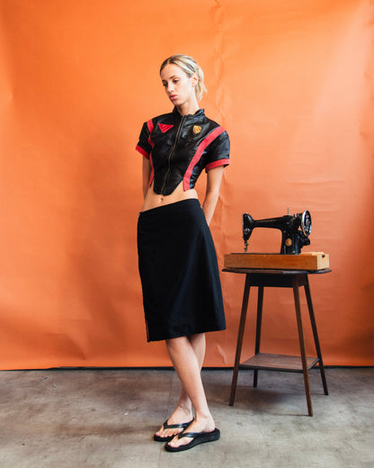 VT Rework : Porshe Cropped Leather Shirt Jacket | Small, Multicoloured