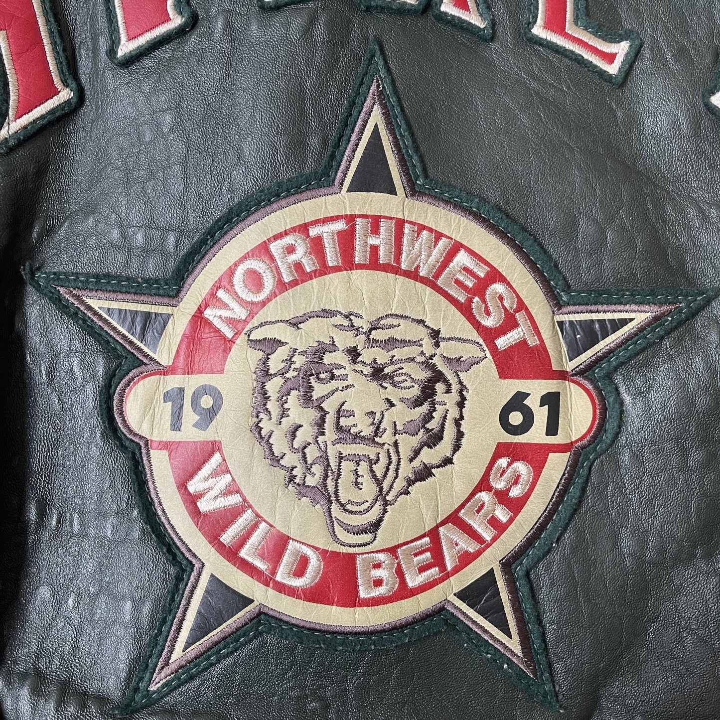 Avirex Wild Bears Leather Varsity Jacket - M | Medium, Cream