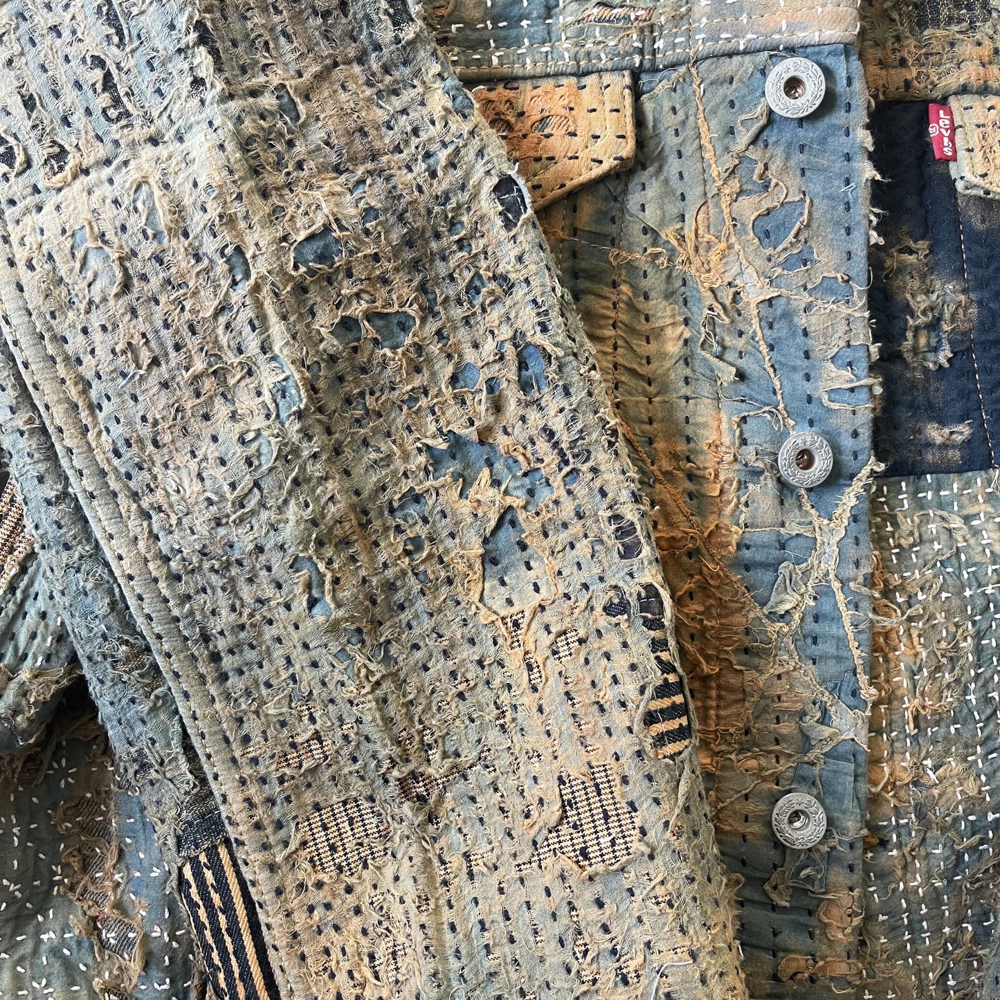 Boro Sashiko Distressed Denim Trucker Jacket - XL