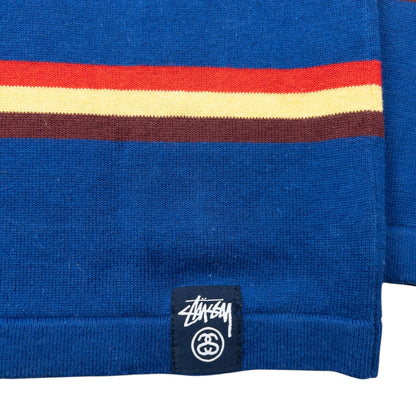 Vintage 2000s Stussy Striped Jumper Size M | Medium, Blue
