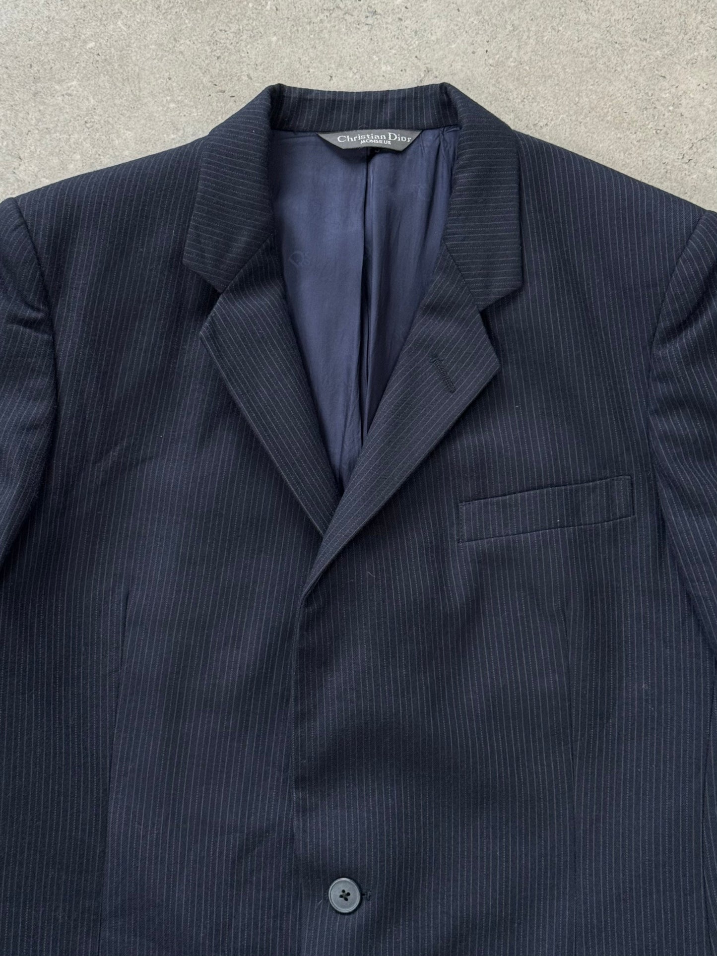 Christian Dior Monsieur 1980s wool striped blazer, size 40R, tailored men's blazer with classic pattern and vintage style.