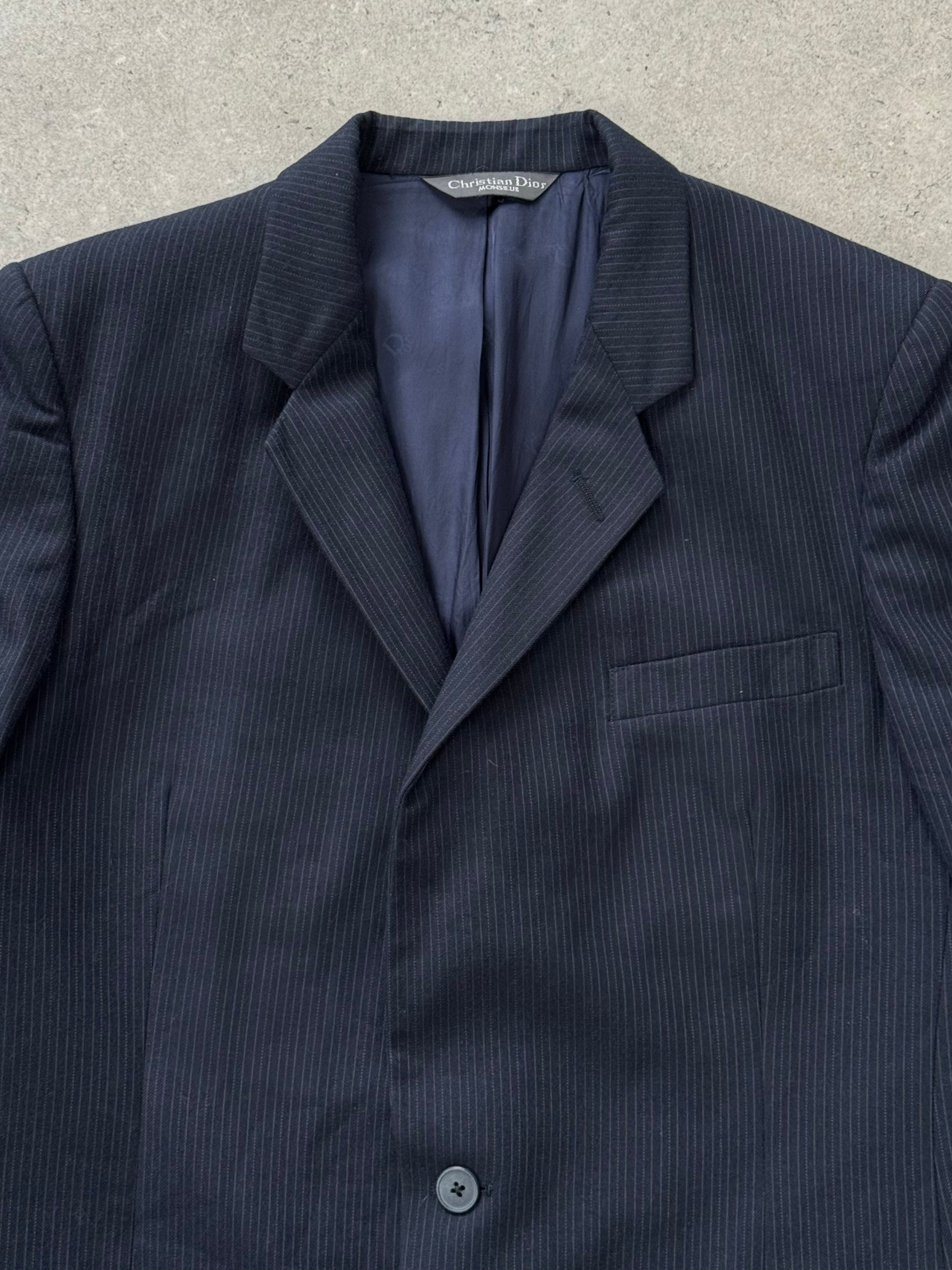 Christian Dior Monsieur 1980s wool striped blazer, size 40R, tailored men's blazer with classic pattern and vintage style.