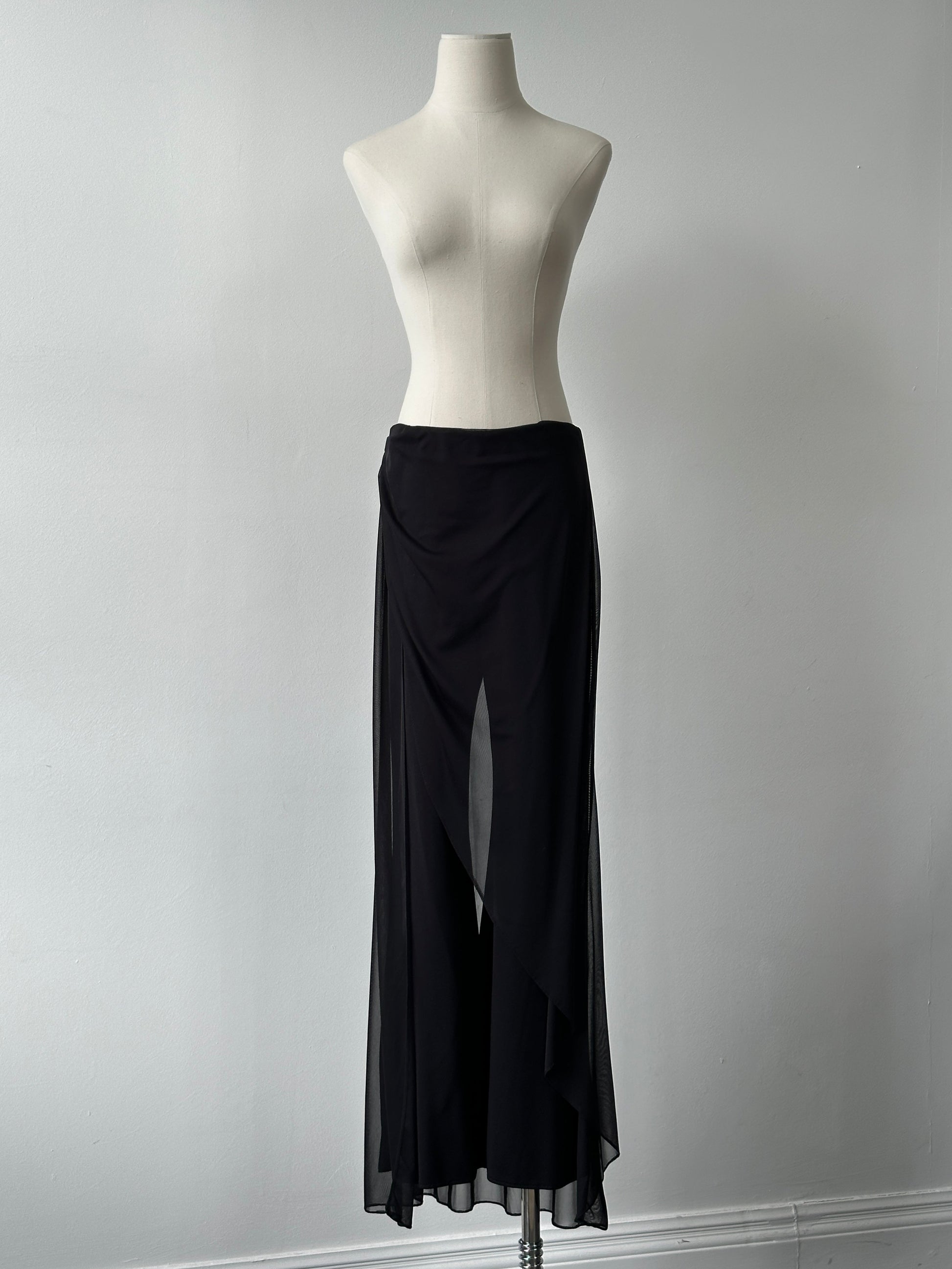 French Vintage 1990s Sheer Overlay Wide Leg Trousers - W26