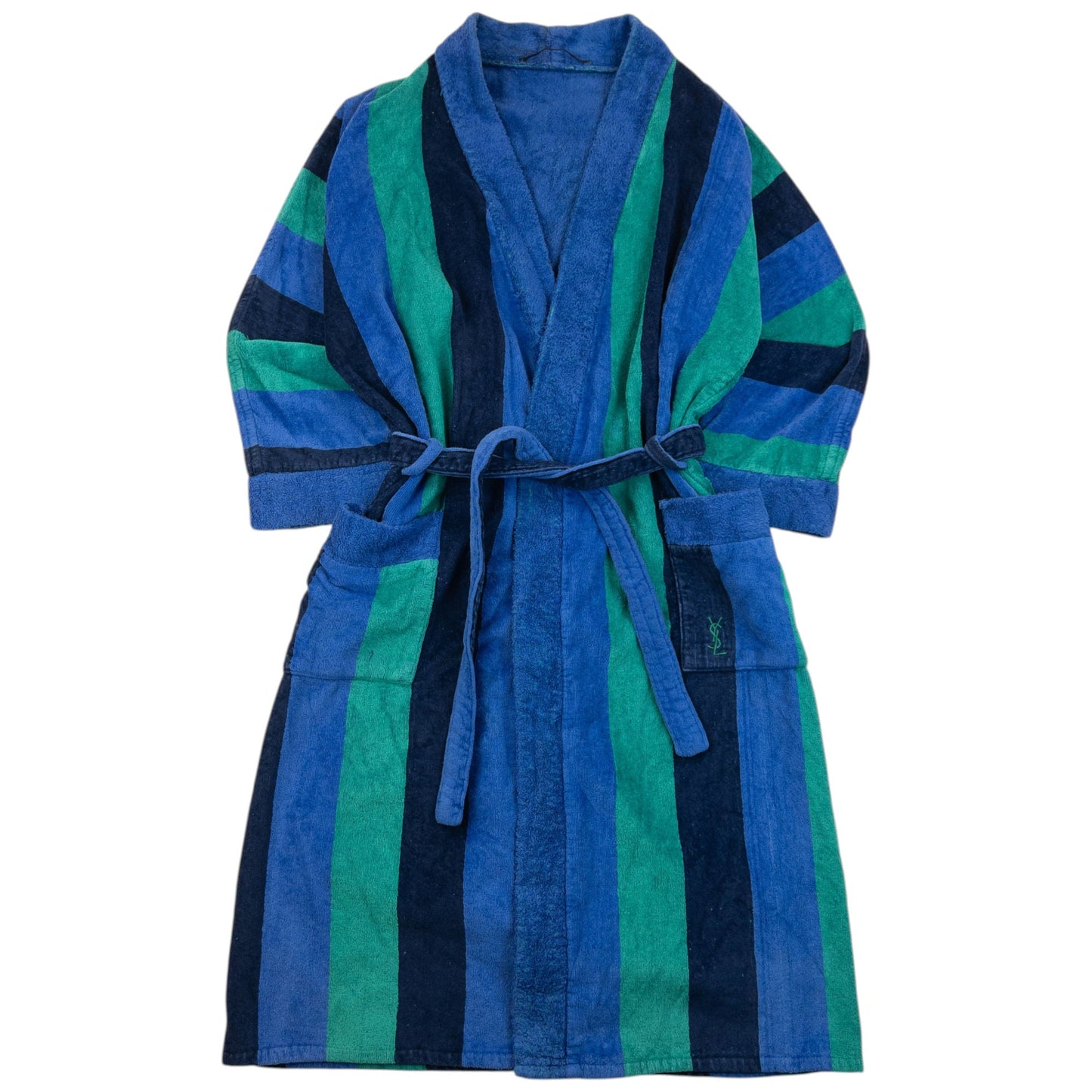 Vintage 90s YSL Yves Saint Laurent Striped Terry Cloth Dressing Gown | O/S, Multicoloured