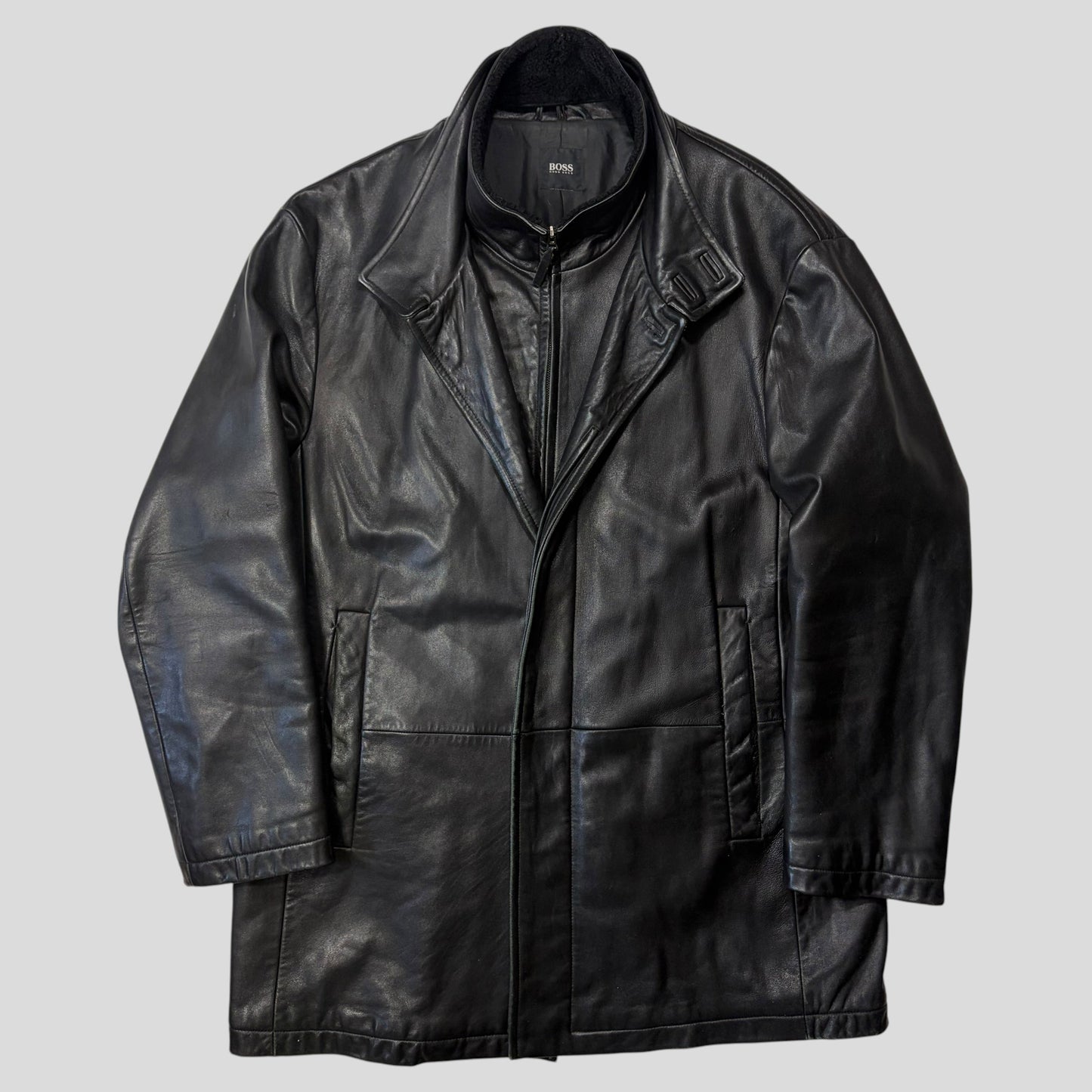 Hugo Boss 90’s Modular 2 in 1 Lambskin Leather Trench Coat - XL | Default Title, Black