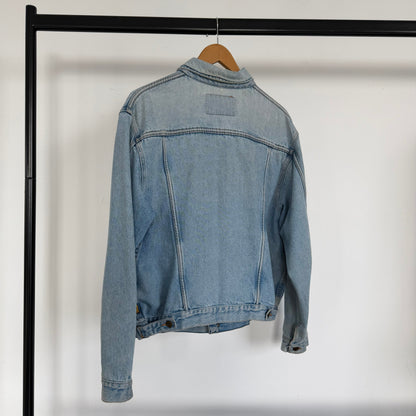 1990s armani jeans distressed denim trucker jacket | O/S, Blue