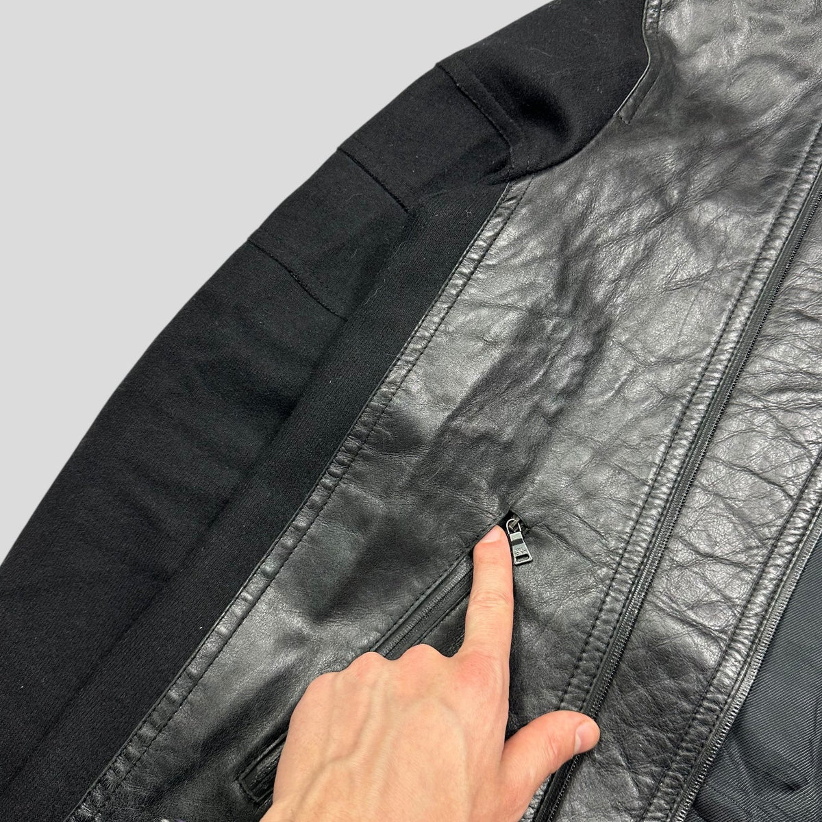 Neil Barrett 00’s Leather + Wool Modular Zip Panelled Biker Jacket - M | Large, Black