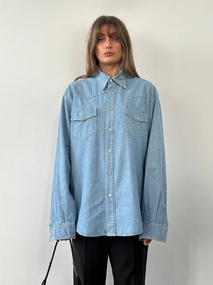 Versace Medusa Button Denim Shirt - XL/XXL