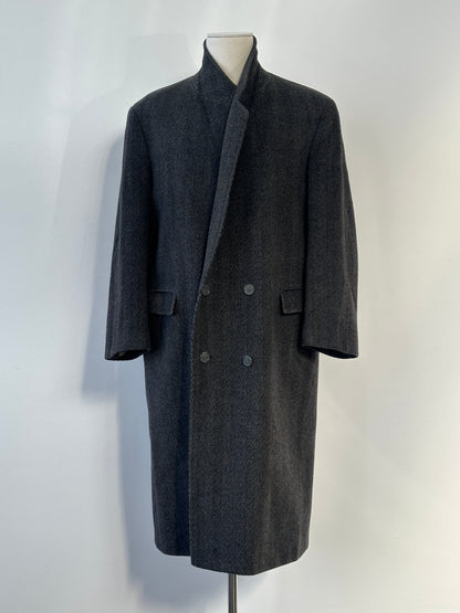 Vintage 1990s Wool Cashmere Herringbone Double Breasted Coat - XL