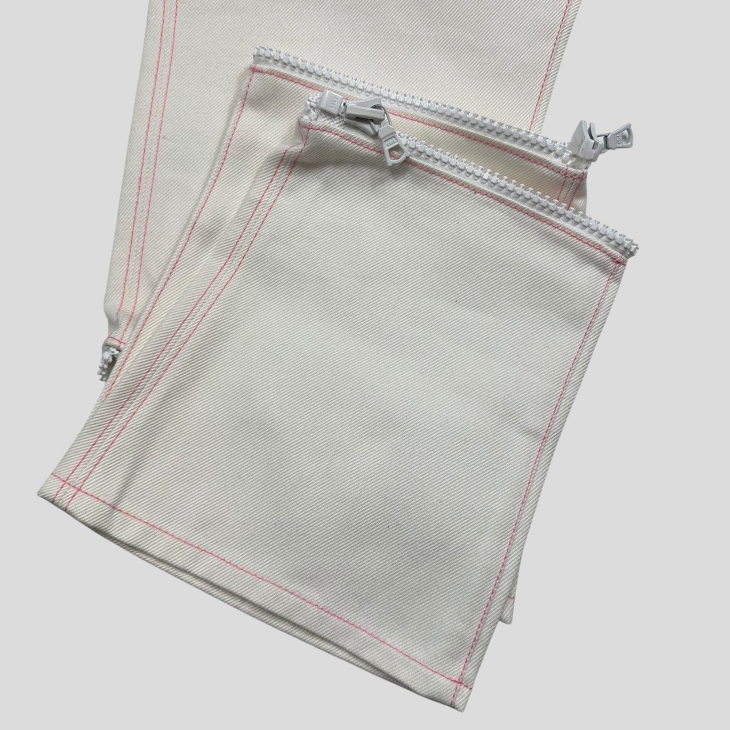 Miu Miu SS00 White and Pink Contrast Stitch Zip-off Bell Trousers - IT42 | Default Title, Pink