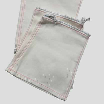 Miu Miu SS00 White and Pink Contrast Stitch Zip-off Bell Trousers - IT42 | Default Title, Pink