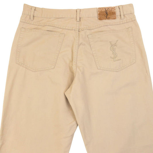 Vintage 2000s YSL Yves Saint Laurent Embroidered Chino Trousers Size W33 | W33, Beige