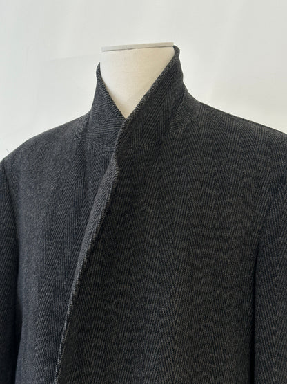Vintage 1990s Wool Cashmere Herringbone Double Breasted Coat - XL