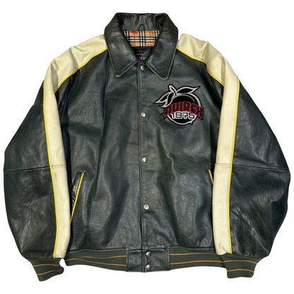 ARCHIVE Avirex Atlanta Leather Jacket In Dark Green & Cream - Bootleg ( XL )
