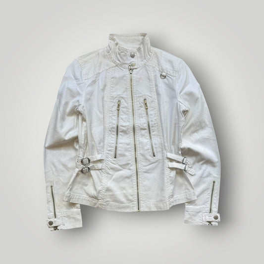 2000's Armani Exchange Cotton Mix Biker Jacket S/M | O/S, White