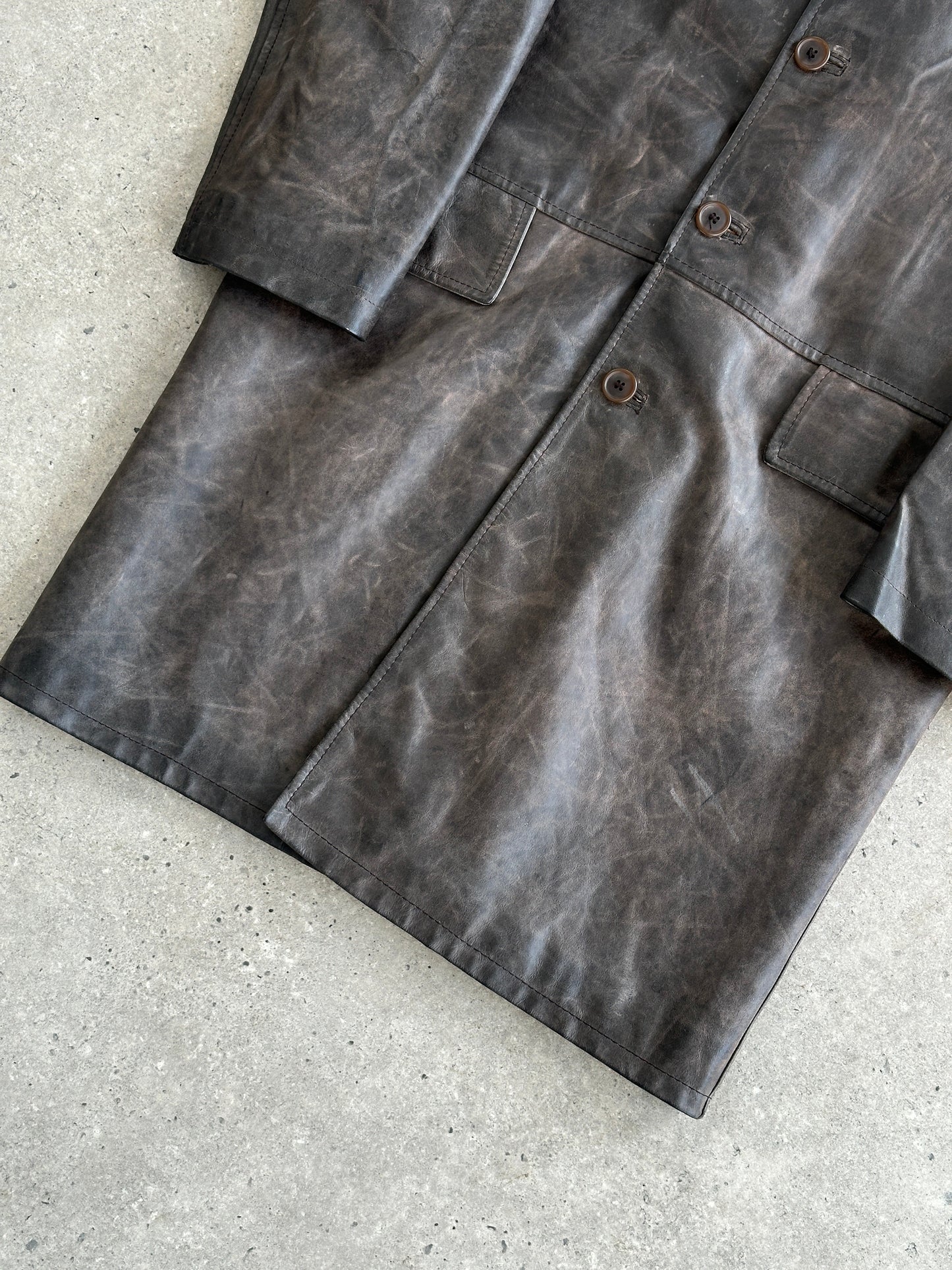 Italian Vintage Distressed Leather Coat - L